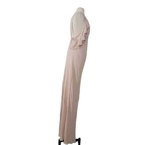 Reformation‎ Ferrara Maxi Dress Sz 14 Champagne Ruffle Cold Shoulder Bridesmaid - Picture 3 of 14
